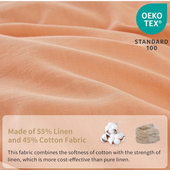 NEW W/ TAGS - Simple & Opulence LUX Natural Linen-Cotton Twin Sheet Set - Peach - Picture 9 of 10